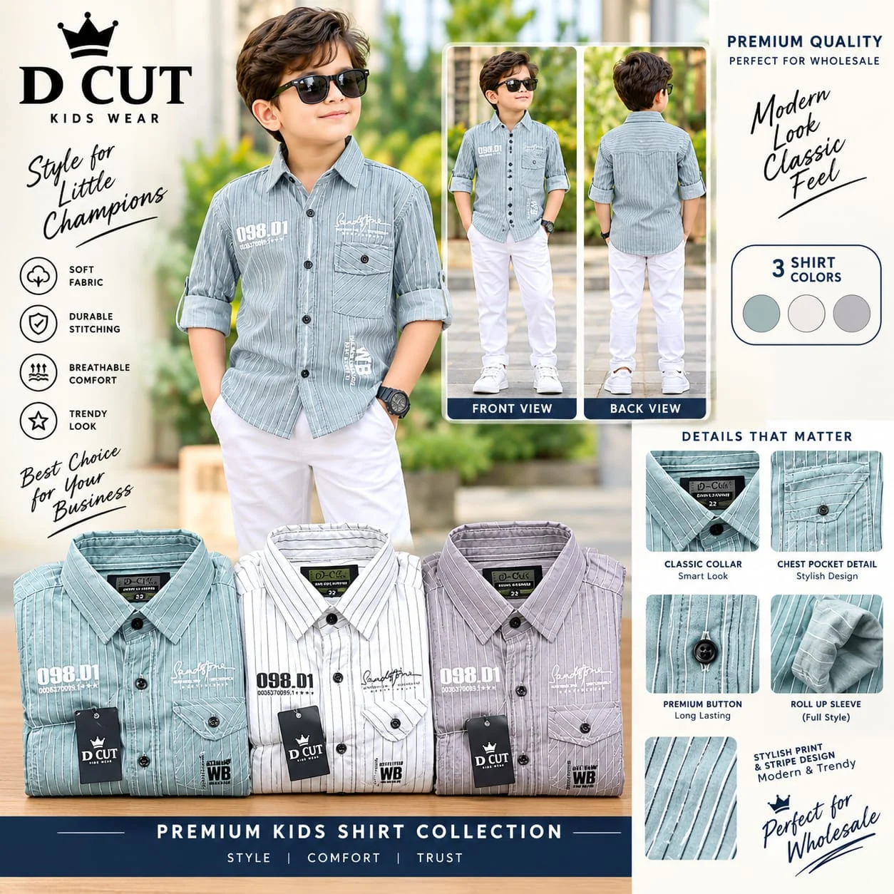 Supplied Deepak Fashion shirt catalogue featuring kids' shirt colour and design options